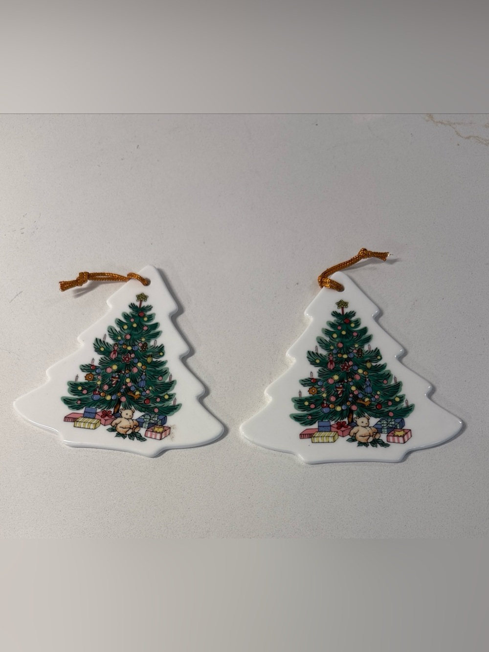 Set of 2 Vintage Nikko Co Happy HolidaysChristmastime Christmas Tree Ornament